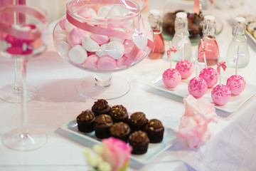 Fototapeta na wymiar Pink cake pops on a dessert table