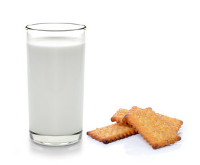 milk and cracker isolated on white background