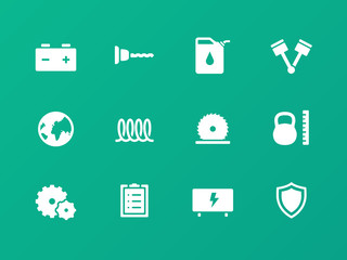 Tools icons on green background.