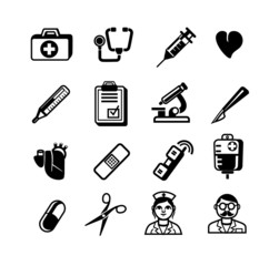 Stock vector black medical pictogram icons set