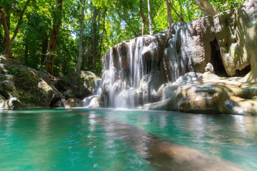 Fototapeta na wymiar Deep forest Erawan waterfall National Park Waterfall in Kanchana