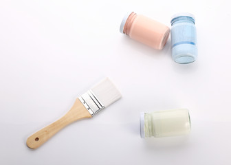 brush and bottle glass of color for painting art