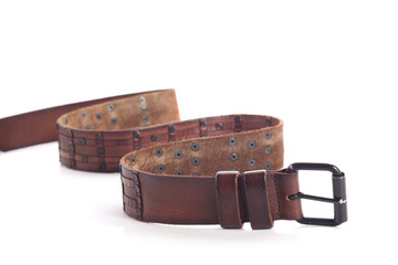 brown leather belt fashion on white background