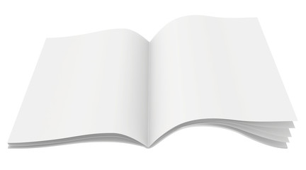 Blank open magazine with unfolded sheets of paper.