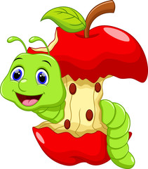 Funny cartoon worm in the apple