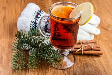 Mulled wine and knitted gloves for winter and Christmas