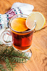 Mulled wine and knitted gloves for winter and Christmas
