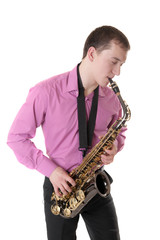 Obraz na płótnie Canvas man plays a saxophone