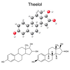 Structural chemical formulas and model of theelol molecule