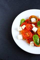 Fresh salad with feta, top view