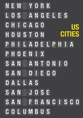 Fototapeta premium Name of US Cities on Airport Flip Board