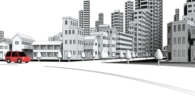 ビル街を走る自動車