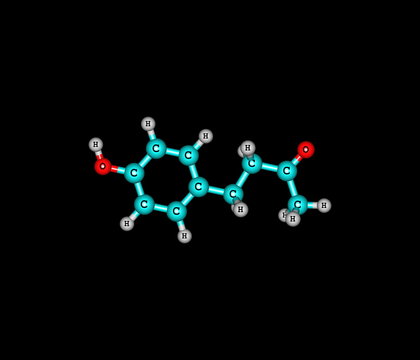 Raspberry ketone molecule isolated on black
