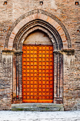 Old wooden church door.