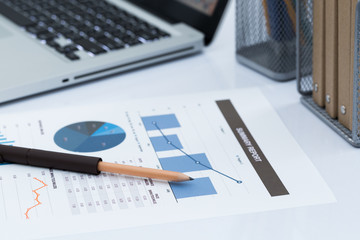 Analyzing investment charts with laptop. Accounting