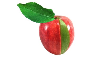 roter Apfel mit grünem Streifen und Blatt