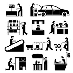 people in supermarket set