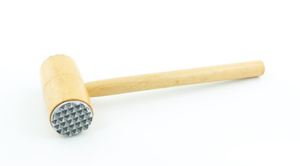 Wooden meat hammer on white background