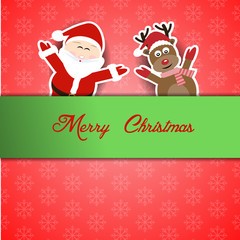 Fototapeta na wymiar Santa with Reindeer and merry Christmas banner