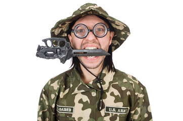 Funny soldier in military concept