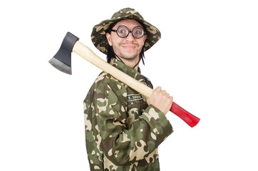 Funny soldier in military concept
