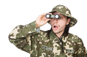 Funny soldier in military concept