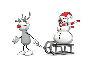 little sketchy man - reindeer pulling snowman on sledge