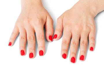 Woman with beautiful manicured red fingernails