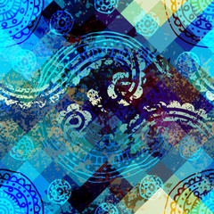 Grunge ornament pattern on pixel background.