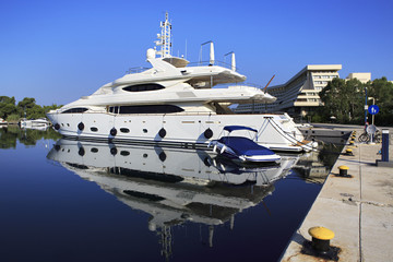Beautiful huge yacht at the dock.