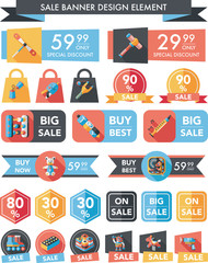 Toy sale banner design flat background set, eps10