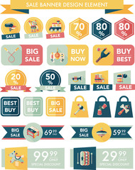 Toy sale banner design flat background set, eps10