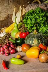 still life  Vegetables, Herbs and Fruit.