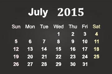 July Month 2015 Calendar On Blackboard
