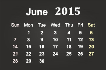 June Month 2015 Calendar On Blackboard