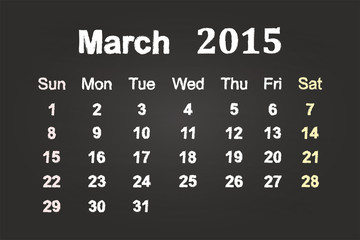 Fototapeta premium March Month 2015 Calendar On Blackboard