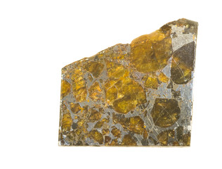 Slice of Pallasite meteorite, Belarus, 1810. 4cm across.