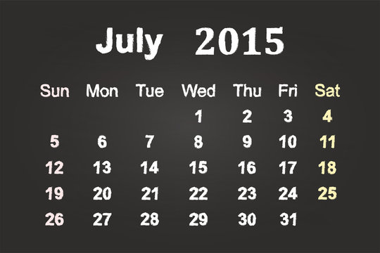 July Month 2015 Calendar On Blackboard