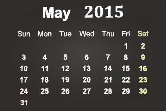 May Month 2015 Calendar On Blackboard