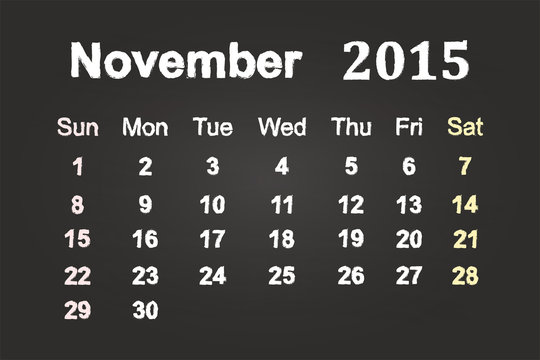 November Month 2015 Calendar On Blackboard