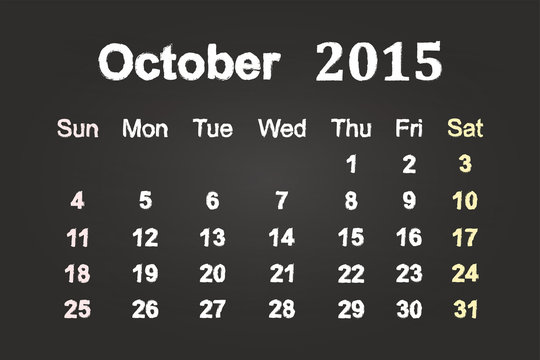 October Month 2015 Calendar On Blackboard