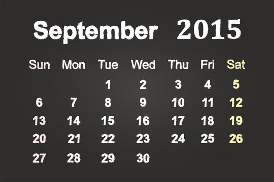 September Month 2015 Calendar On Blackboard