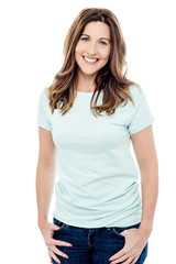 Fototapeta premium Middle aged woman in trendy outfit