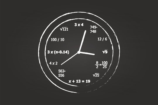Mathematics Clock On School Blackboard