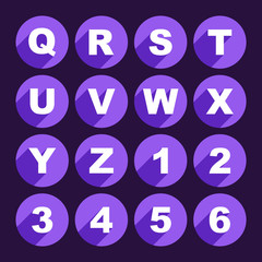 Simply alphabet letters, rounded buttons in flat design