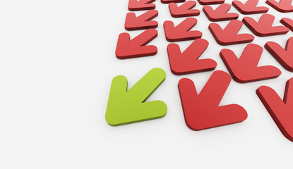 Red arrows background business concept one is green