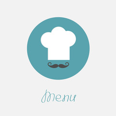 Big chef hat mustache in the circle Menu icon Flat 