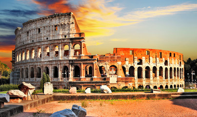 Obrazy na Szkle  wspaniałe Koloseum o zachodzie słońca, Rzym
