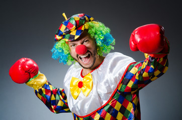 Funny clown with boxing gloves
