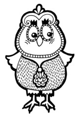 original artwork of owl, ink hand drawing in ethnic style
